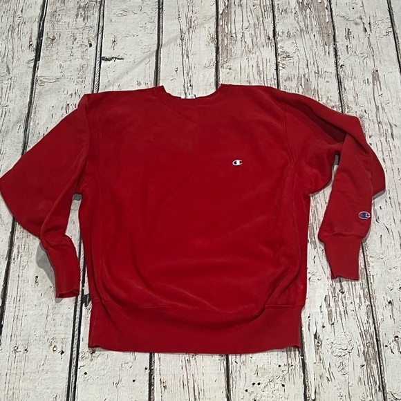 Vintage 80s Red Champion Reverse Weave 1980s Crewneck Pullover Sweatshirt - Picture 1 of 5